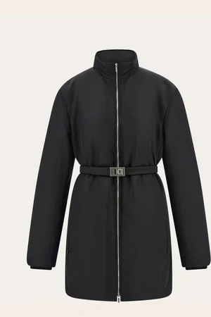 Salvatore Ferragamo Chaqueta larga acolchada con cinturón Negro