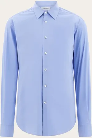 Salvatore Ferragamo Camisa con F bordada al tono Azul