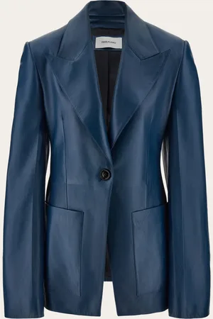 Salvatore Ferragamo Blazer recta de piel Azul