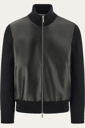 Salvatore Ferragamo Bomber de piel y lana Negro