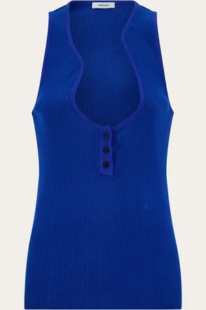 Salvatore Ferragamo Camiseta de tirantes con escote perfilado Azul