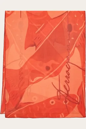 Salvatore Ferragamo Estola de seda estampado Fish Rojo