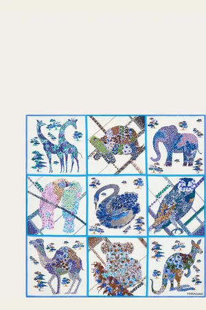 Salvatore Ferragamo Pañuelo de seda estampado Patchwork Azul