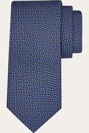 Salvatore Ferragamo Corbata de seda estampado Gancini y corazones Azul