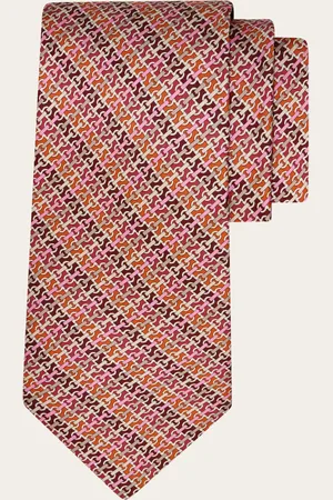 Salvatore Ferragamo Corbata de seda estampado Gancini chain Gris