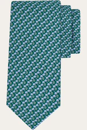 Salvatore Ferragamo Corbata de seda estampado Elefante Verde