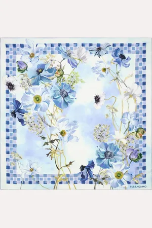 Salvatore Ferragamo Pañuelo de seda estampado Flores Azul