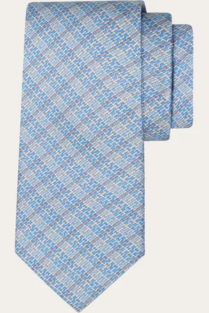 Salvatore Ferragamo Corbata de seda estampado Gancini chain Azul