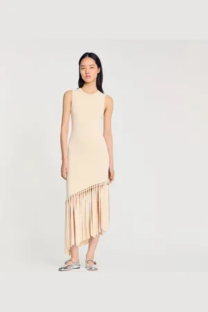 Sandro Vestido de punto con flecos y perla