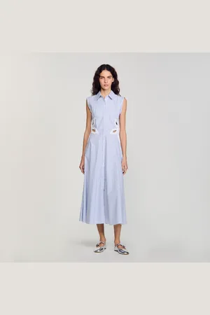 Sandro Robe longue rayée à détails brodés