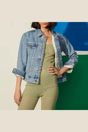 Sandro Chaqueta de denim con forro estampado