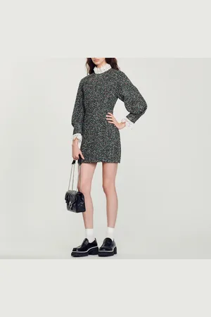 Sandro Vestido de tweed con pasamano en cuello