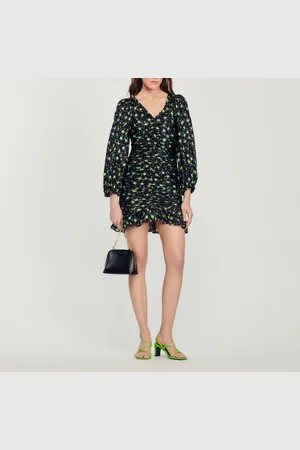Sandro Vestido corto fruncido, estampado floral