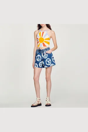 Sandro Short ancho de denim con motivo Peace