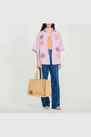 Sandro Camisa oversize de lino bordada