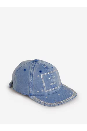 Acne Studios Face Hombre Gorras - Gorra de Acne Studios.-Logo de la cara adornados con cristales.-Lona de algodón elástica.-Color azul claro.-Visera curva.-Ajustable con velcro.-Ojales bordados..99% Algodón, 1% Elastano