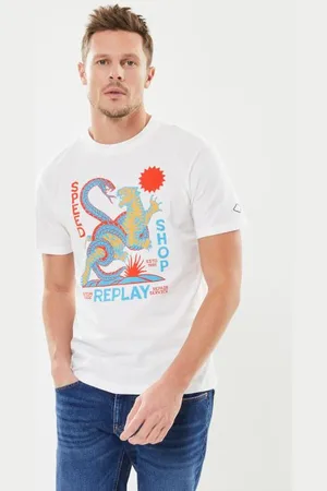 Replay T-shirt col rond blanc "tigre/serpant"