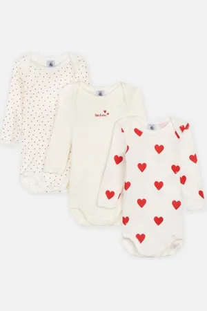 Petit Bateau Lot de 3 bodies Manches Longues Coeur Rouge