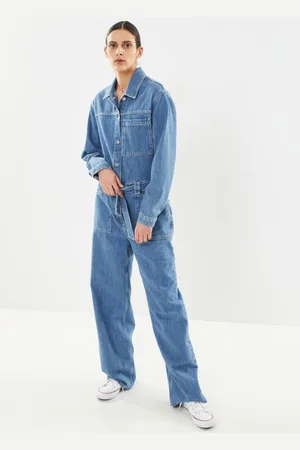 SELECTED Slfmarley Ls Mid Blue Denim Jumpsuit