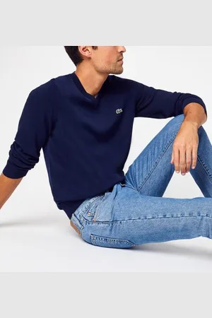 Lacoste Pull Col V En Coton Biologique Uni Croco