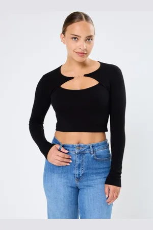 Sixth June LS RIBBED CROP TOP W/ SJ JEWEL BIS
