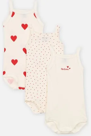 Petit Bateau Lot de 3 Bodies à Bretelles Coeur Rouge