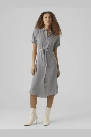VERO MODA Vmbumpy Ss Calf Shirt Dress Wvn Ga Noos