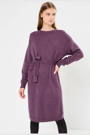 VILA VIRIL O-NECK L/S BELT KNIT DRESS - NOOS