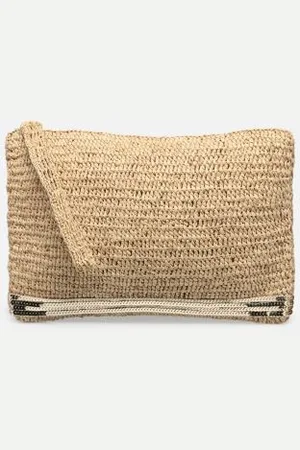 Vanessa Bruno Pochette Plate Zippee Raphia Et Paillettes