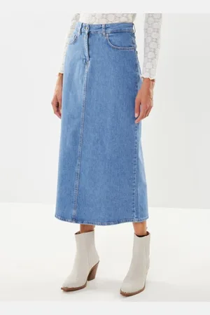 SELECTED Slferin Hw Long Flar Mid Blu Denim Skirt