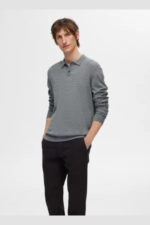 SELECTED Slhtray Ls Knit Merino Polo Noos