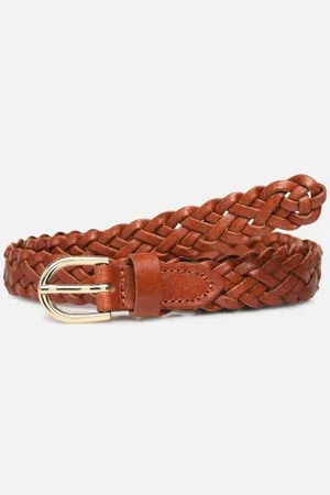 Pieces® Avery Leather Braided Slim Belt