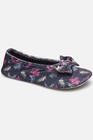 Isotoner Ballerine Microvelours – Imprimé Plumes – Grand Nœud W