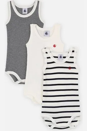 Petit Bateau Lot de 3 Bodies Sans Manches Marinière