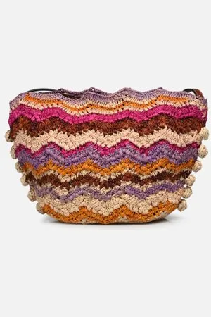 Vanessa Bruno Panier Pm Bandoulière Cuir En Raphia Motifs Chevrons