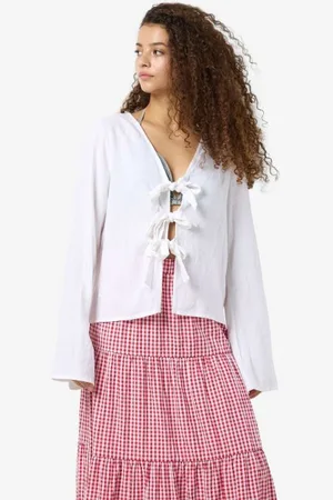 Noisy May NMLEILANI L/S V-NECK TIE BLOUSE WVN