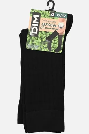 Dim Mi-Chaussette Green Coton A Côtes Bio - Lot De 2