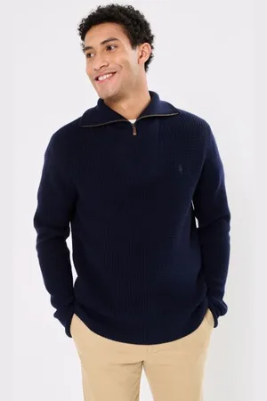Ralph Lauren Pull demi-zippé laine et coton gaufrés