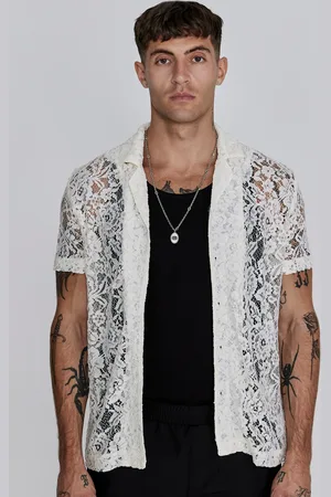 SikSilk Camisa resort de encaje crudo para hombre XS