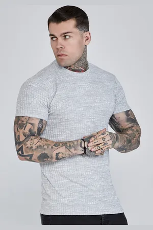 SikSilk Camiseta de punto acanalado gris claro para hombre XS
