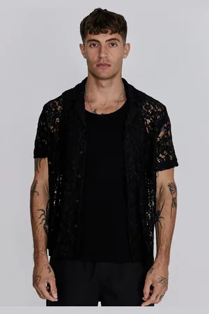SikSilk Camisa resort de encaje negra para hombre S
