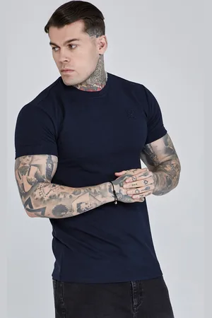 SikSilk Camiseta con manga enrollada azul marino para hombre S