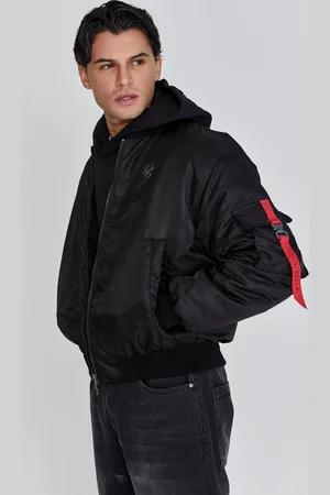SikSilk Chaqueta bomber negra para hombre XS