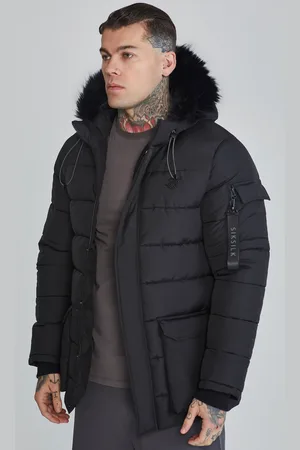 SikSilk Parka negra para hombre M