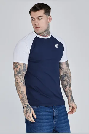 SikSilk Camiseta raglan azul marino y blanca para hombre XS