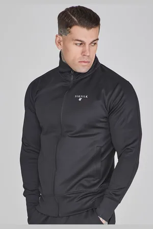 SikSilk Chaqueta de pista poli esencial negra para hombre XS