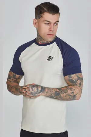 SikSilk Camiseta Raglan crudo y azul marino para hombre XS