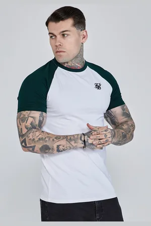SikSilk Camiseta raglan blanca y verde para hombre XS