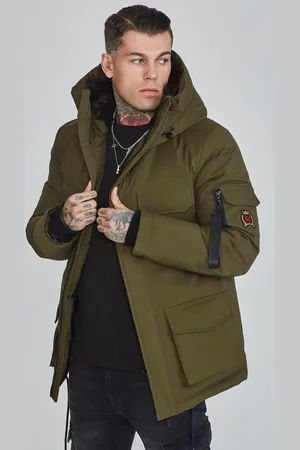 SikSilk Parka verde para hombre XS