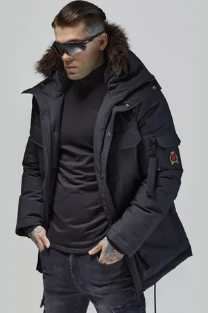 SikSilk Parka negra para hombre XS